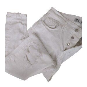 Zara Distressed Skinny Jeans‎ Womens 28 *Shrunk from 34 White Denim Button Fly